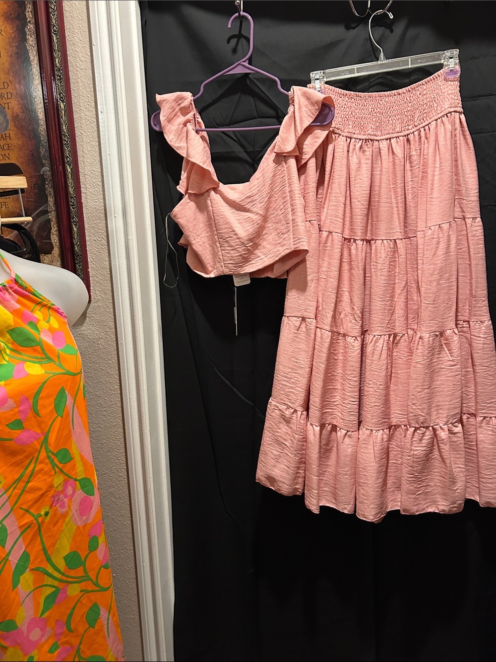 Fashion Nova Blush Pink Ruffled Tiered Maxi Skirt Set
